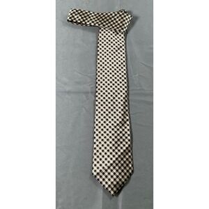 T. Anthony Mens Silk Necktie Tan Black Grey Checkered Pattern Formal Tie